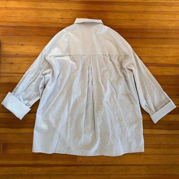 NAP Loungewear RARE Pleated Oversized Buttondown Shirt Dress in Light Grey Strip - Picture 2 of 7